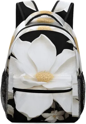 Small Backpacks Personalized White Floral Printing Travel Bag Lightweight Travel Backpack For Women Men