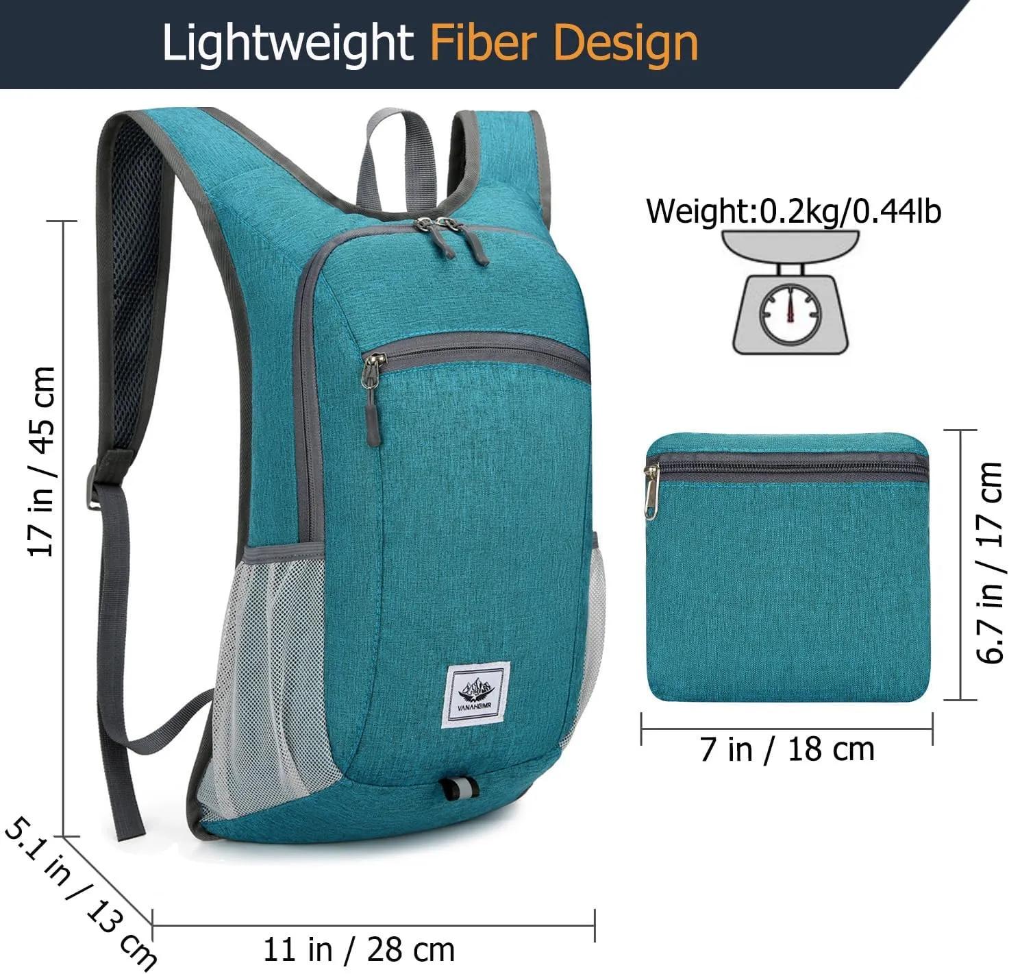 Small Daypack 15L Hiking Backpack Packable Lightweight Travel Day Pack Casual Foldable Shoulder Bag for Women Men