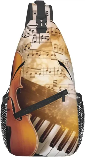 Small Sling Bag for Women Men Piano Violin Music Notes Crossbody Bag Casual Hiking Chest Bags Fashion Fanny Pack