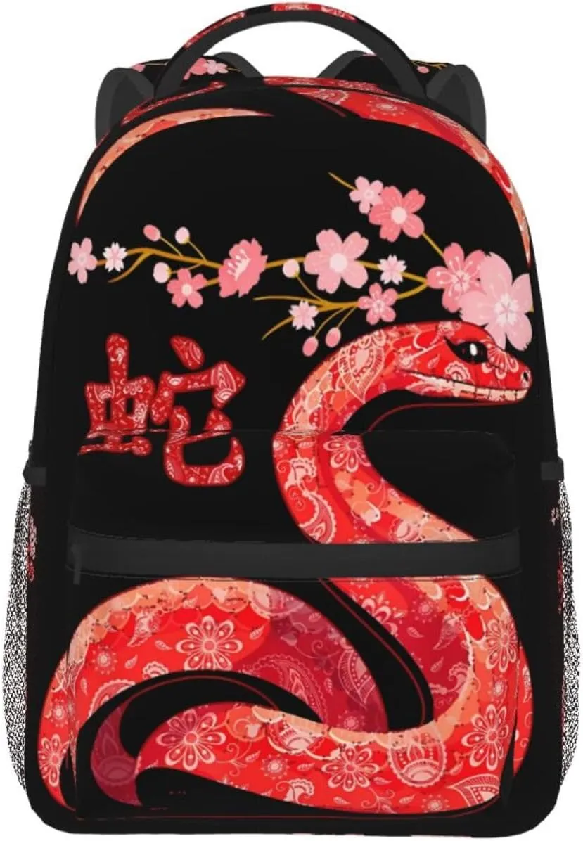 Snake Year Happy New Year 2025 Backpacks 15 Inch Laptop Backpack Multipurpose Double Shoulder Bag For Men Women Gifts