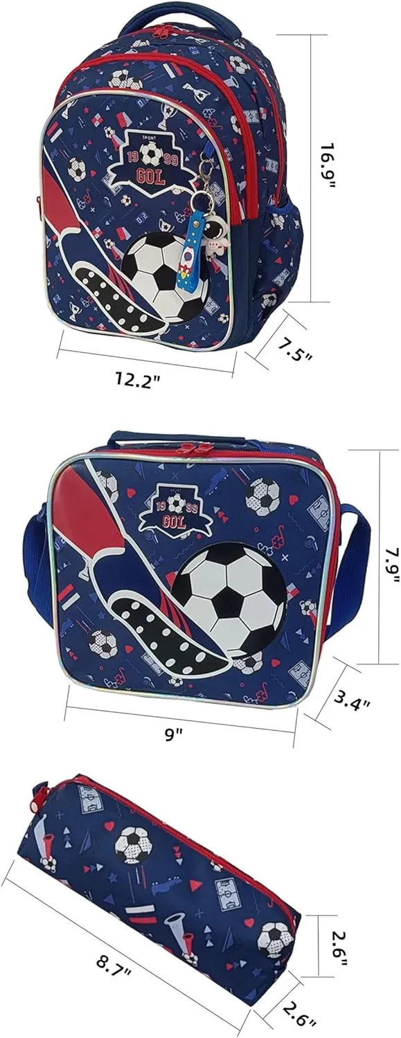 Soccer game Backpack Set 3 PCS, Knapsack & Pencil Pouch & Crossbody Bag Combination Kit, Football Theme Laptop Bag (B)