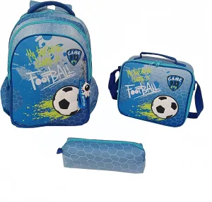 Soccer game Backpack Set 3 PCS, Knapsack & Pencil Pouch & Crossbody Bag Combination Kit, Football Theme Laptop Bag (B)