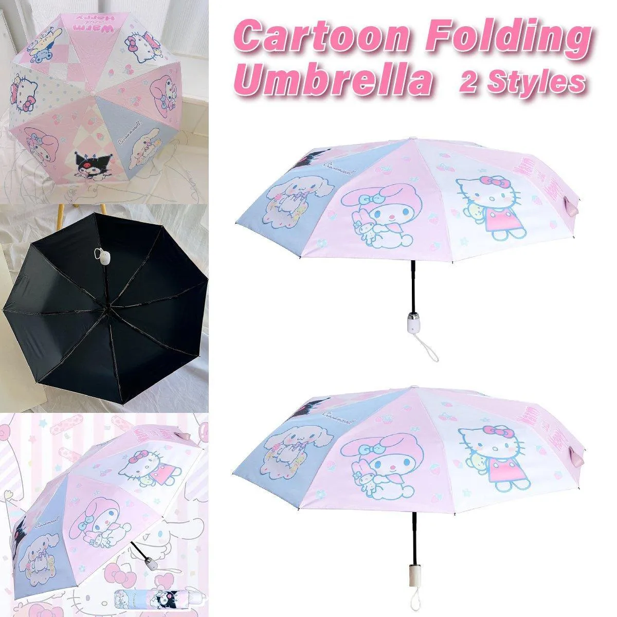 Soft Girl Black Rabbit Foldable Thickened Transparent Umbrella Kawaii Portable