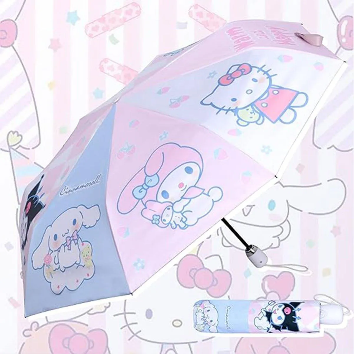 Soft Girl Black Rabbit Foldable Thickened Transparent Umbrella Kawaii Portable