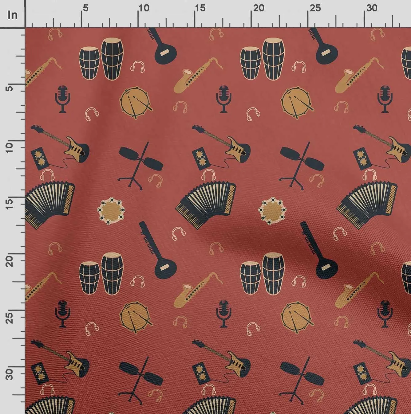 Soimoi Heavyweight Cotton Canvas Fabric Material- 56 Inch Wide, Red- Musical Instrument Print, Ideal for Making Durable Tote Bags, Backpacks, Upholstery, Cushions, Outdoor Furniture Covers, 1 Yard