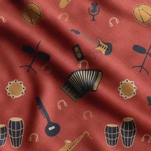 Soimoi Heavyweight Cotton Canvas Fabric Material- 56 Inch Wide, Red- Musical Instrument Print, Ideal for Making Durable Tote Bags, Backpacks, Upholstery, Cushions, Outdoor Furniture Covers, 1 Yard
