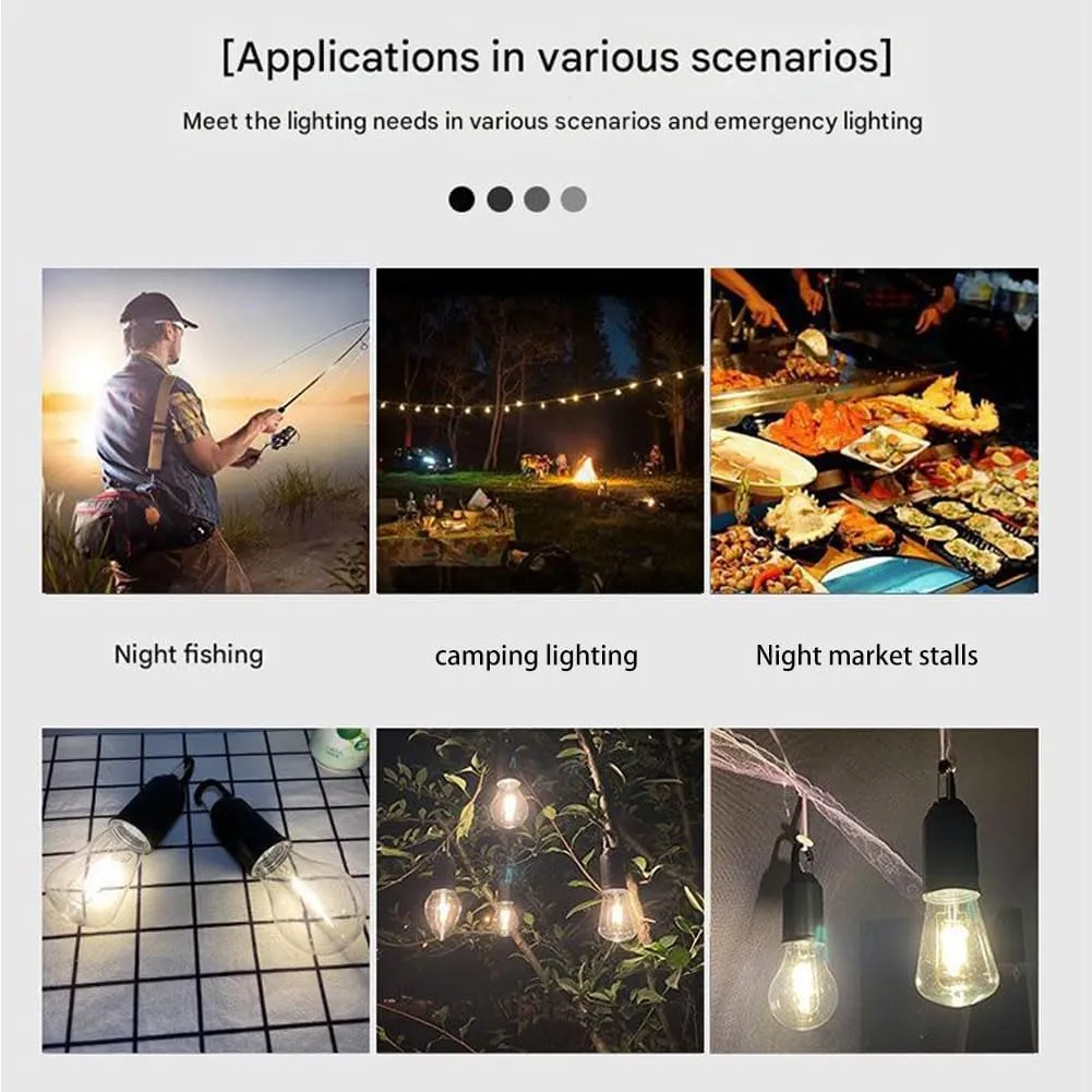Solar Rechargeable Hooked Camping Light, Camp Lights Bulbs, Solar Camping Hook Bulb, 3 Light Modes Adjustable Portable Tungsten Solars Lights Outdoor (Set 2)