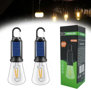 Solar Rechargeable Hooked Camping Light, Camp Lights Bulbs, Solar Camping Hook Bulb, 3 Light Modes Adjustable Portable Tungsten Solars Lights Outdoor (Set 2)