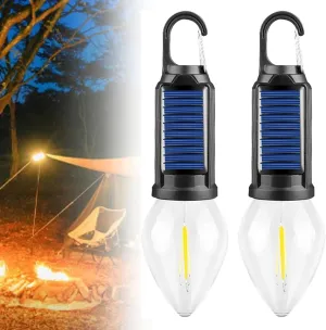 Solar Rechargeable Hooked Camping Light, Multi-Functional Waterproof Solar Tent Lights, USB Rechargeable Led Camping Lantern,Portable Clip Hook Indoor ＆ Outdoor Hanging Lantern (Tapered Style, 2)