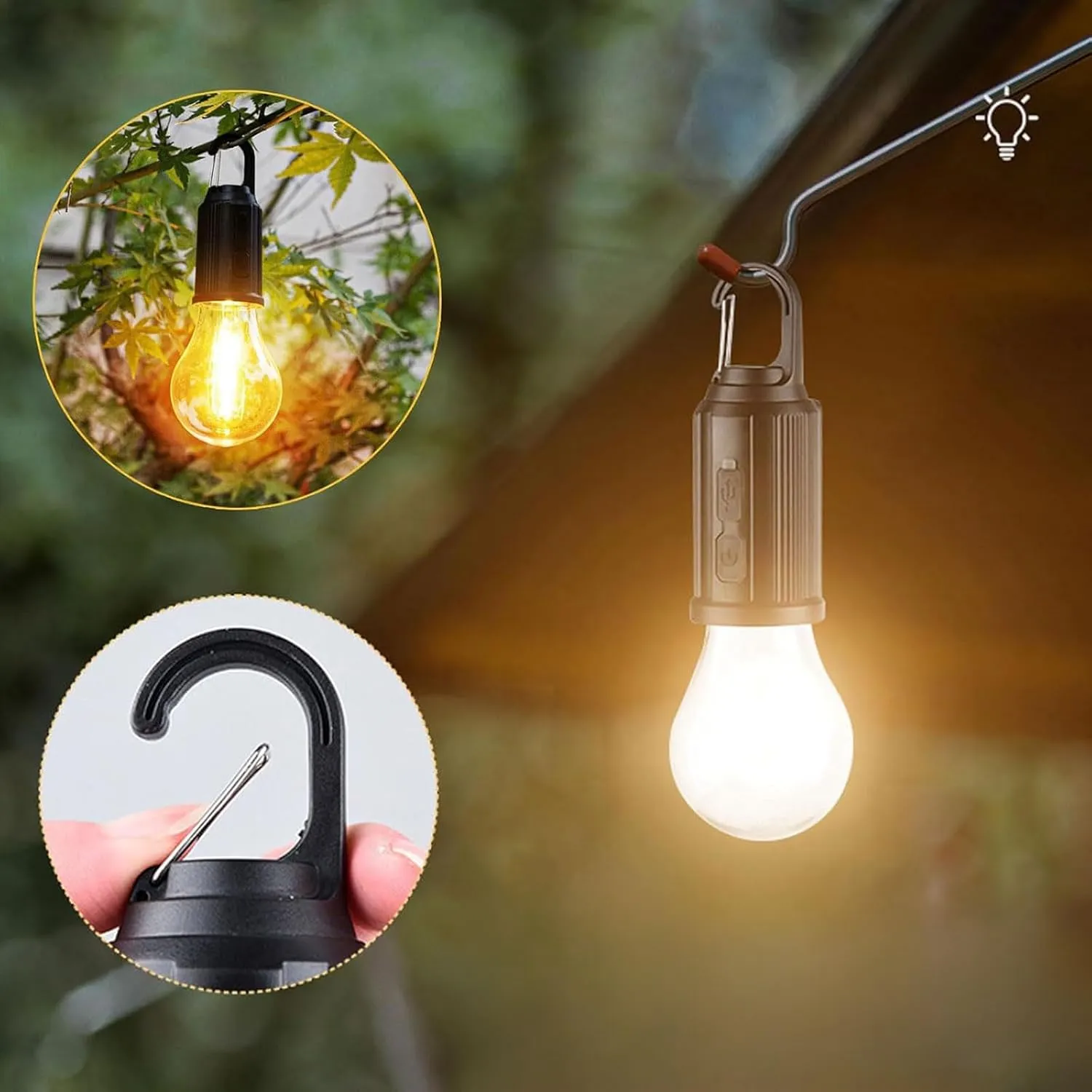 Solar Rechargeable Hooked Camping Light, Multi-Functional Waterproof Solar Tent Lights, USB Rechargeable Led Camping Lantern,Portable Clip Hook Indoor ＆ Outdoor Hanging Lantern (Tapered Style, 2)