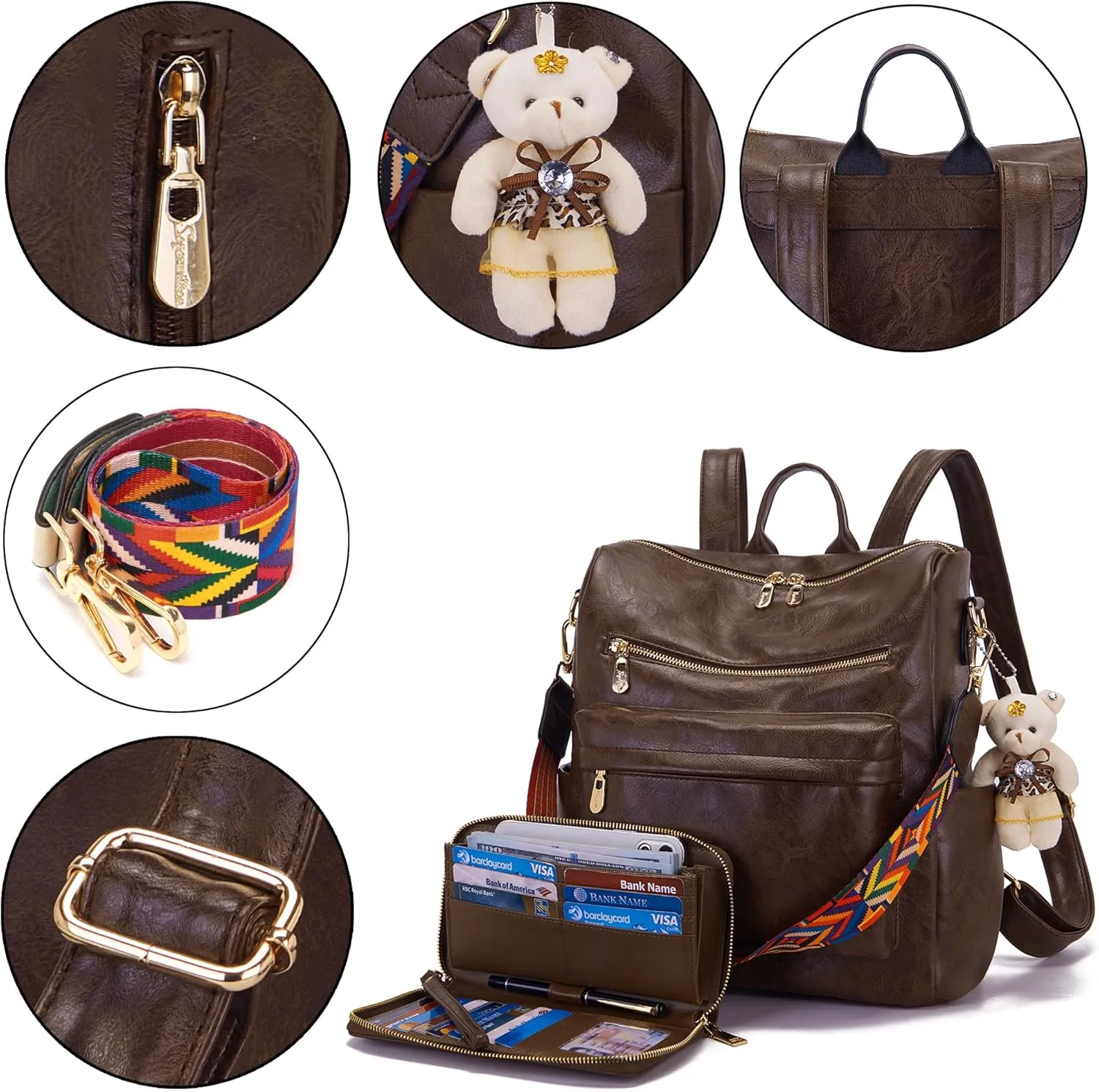 Soperwillton Women Backpack Purse Multipurpose Design Handbags Shoulder Bag PU Leather Travel bag Backpack Set 2pcs