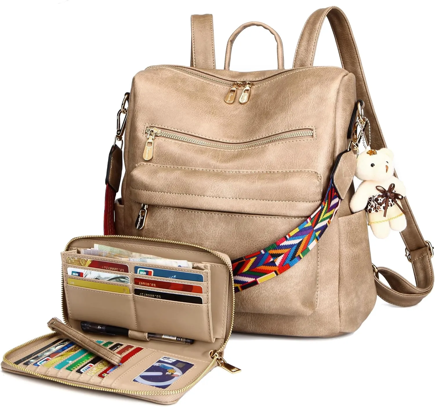 Soperwillton Women Backpack Purse Multipurpose Design Handbags Shoulder Bag PU Leather Travel bag Backpack Set 2pcs