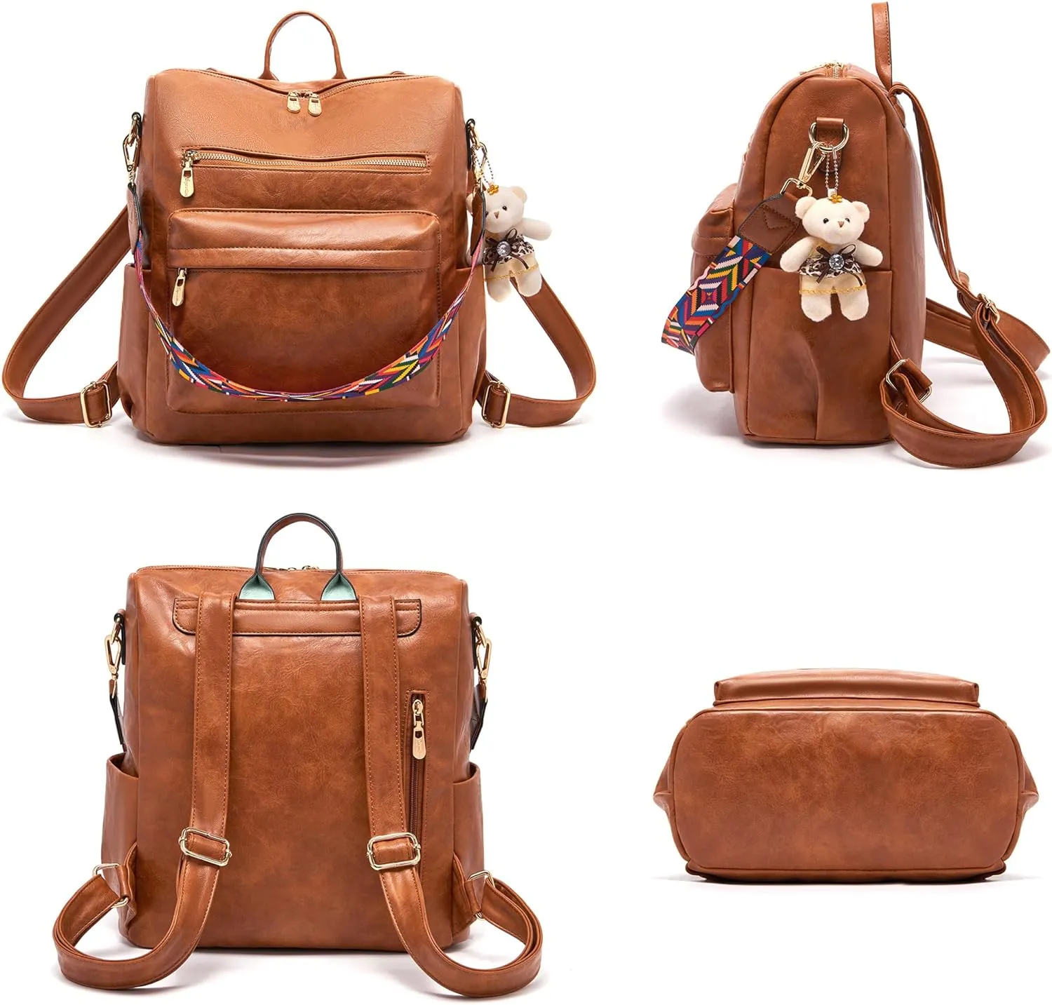 Soperwillton Women Backpack Purse Multipurpose Design Handbags Shoulder Bag PU Leather Travel bag Backpack Set 2pcs