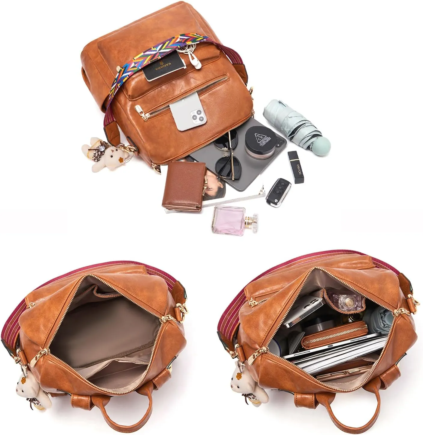 Soperwillton Women Backpack Purse Multipurpose Design Handbags Shoulder Bag PU Leather Travel bag Backpack Set 2pcs