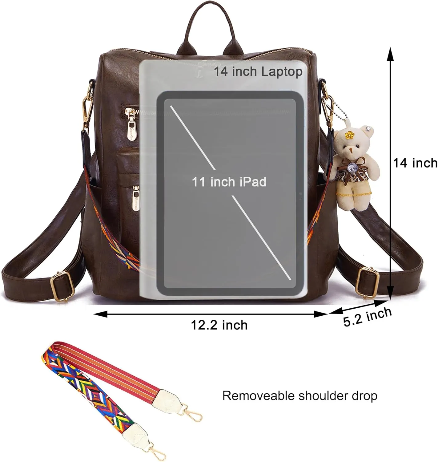 Soperwillton Women Backpack Purse Multipurpose Design Handbags Shoulder Bag PU Leather Travel bag Backpack Set 2pcs