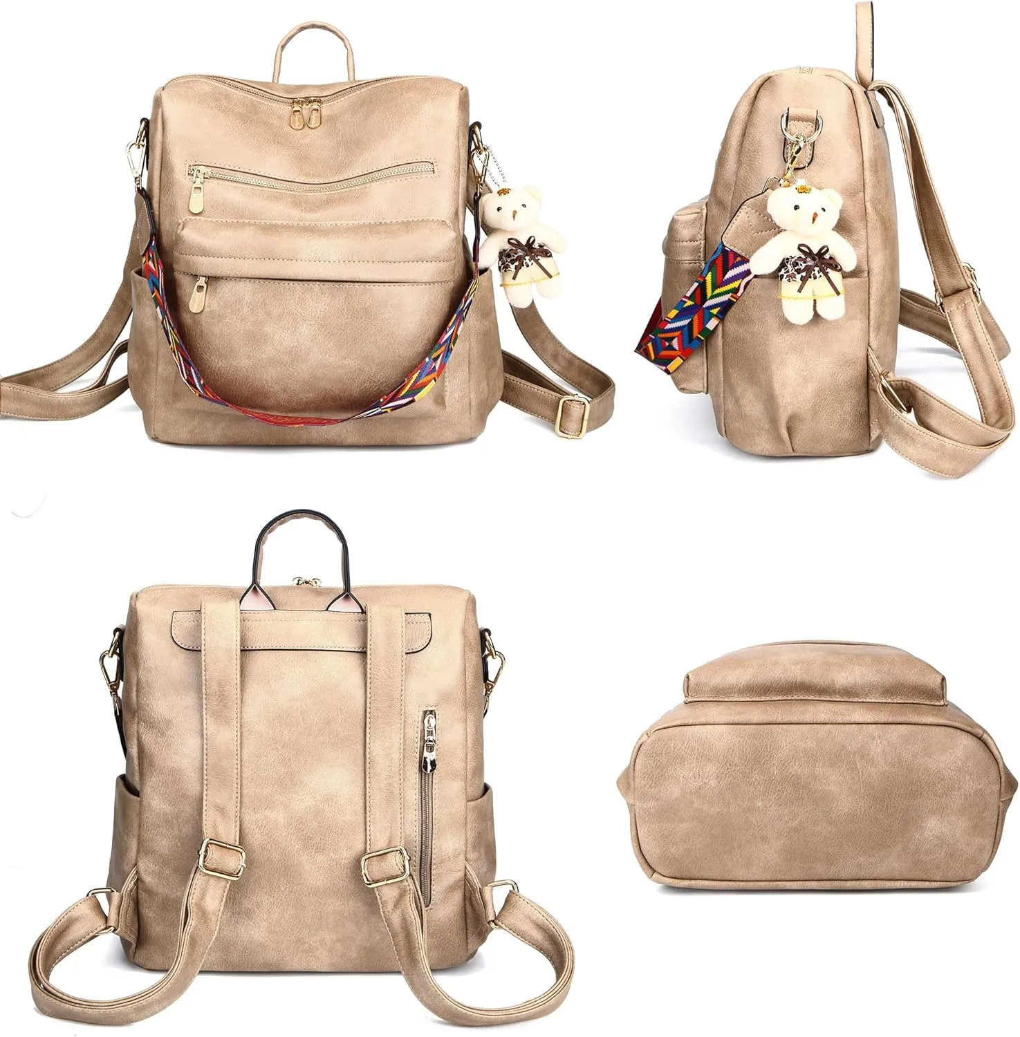 Soperwillton Women Backpack Purse Multipurpose Design Handbags Shoulder Bag PU Leather Travel bag Backpack Set 2pcs