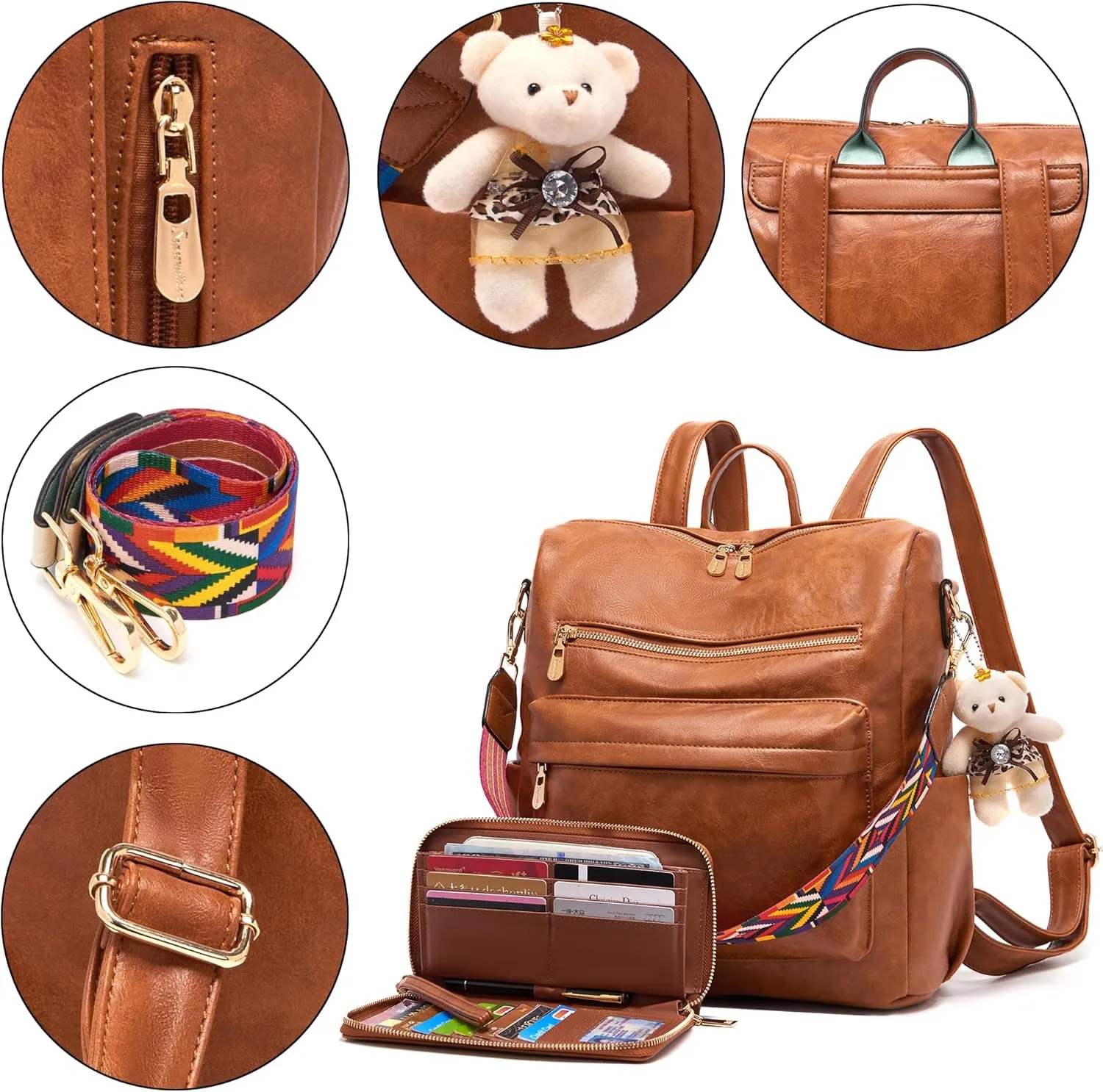 Soperwillton Women Backpack Purse Multipurpose Design Handbags Shoulder Bag PU Leather Travel bag Backpack Set 2pcs