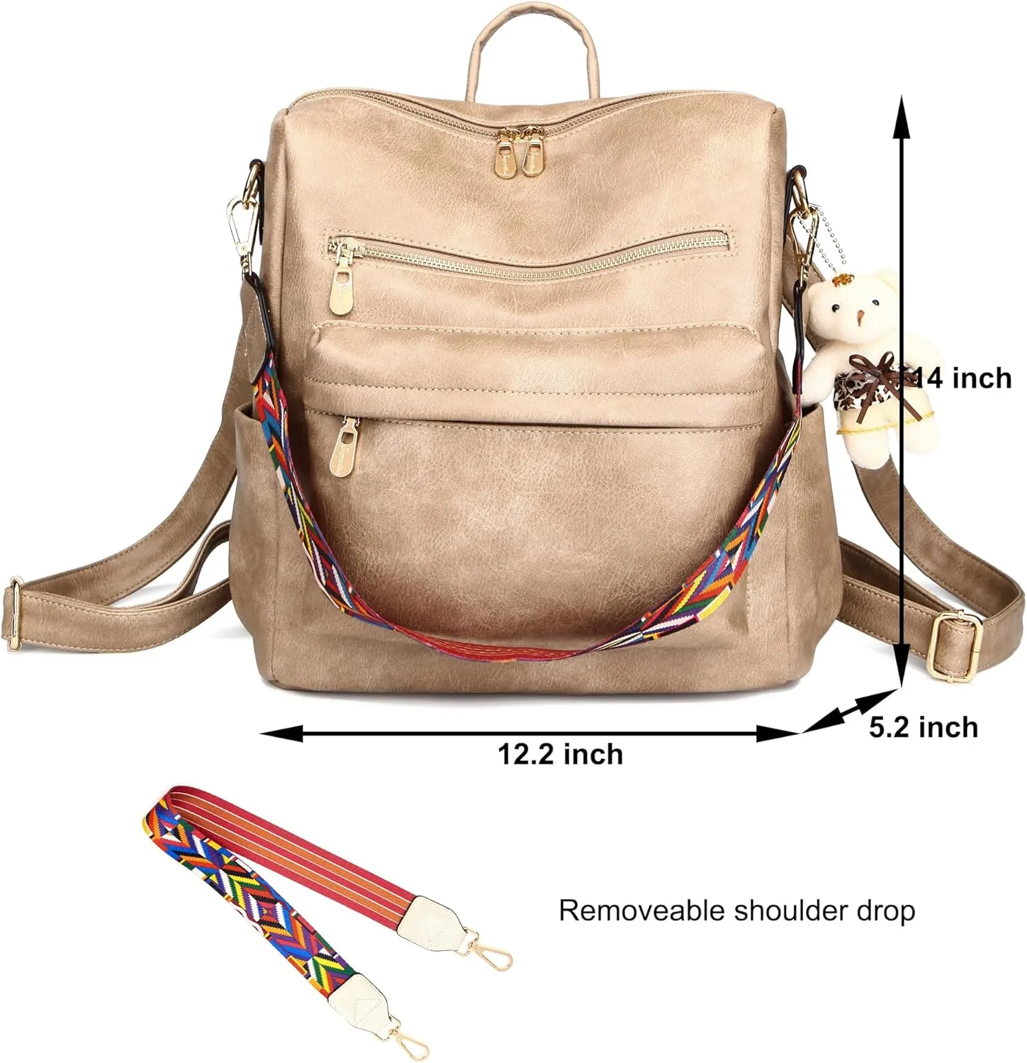 Soperwillton Women Backpack Purse Multipurpose Design Handbags Shoulder Bag PU Leather Travel bag Backpack Set 2pcs
