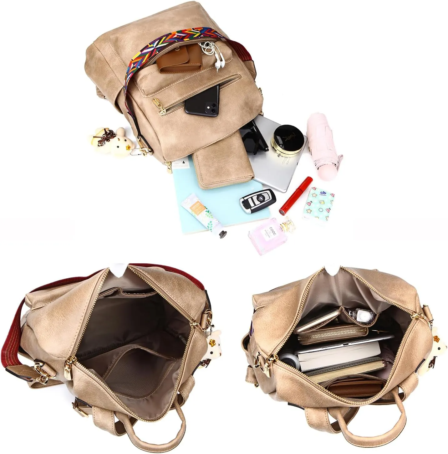 Soperwillton Women Backpack Purse Multipurpose Design Handbags Shoulder Bag PU Leather Travel bag Backpack Set 2pcs