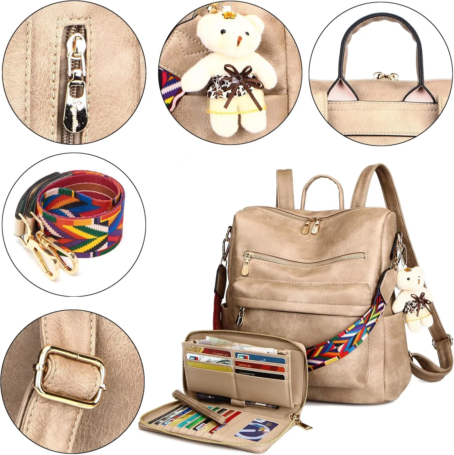 Soperwillton Women Backpack Purse Multipurpose Design Handbags Shoulder Bag PU Leather Travel bag Backpack Set 2pcs