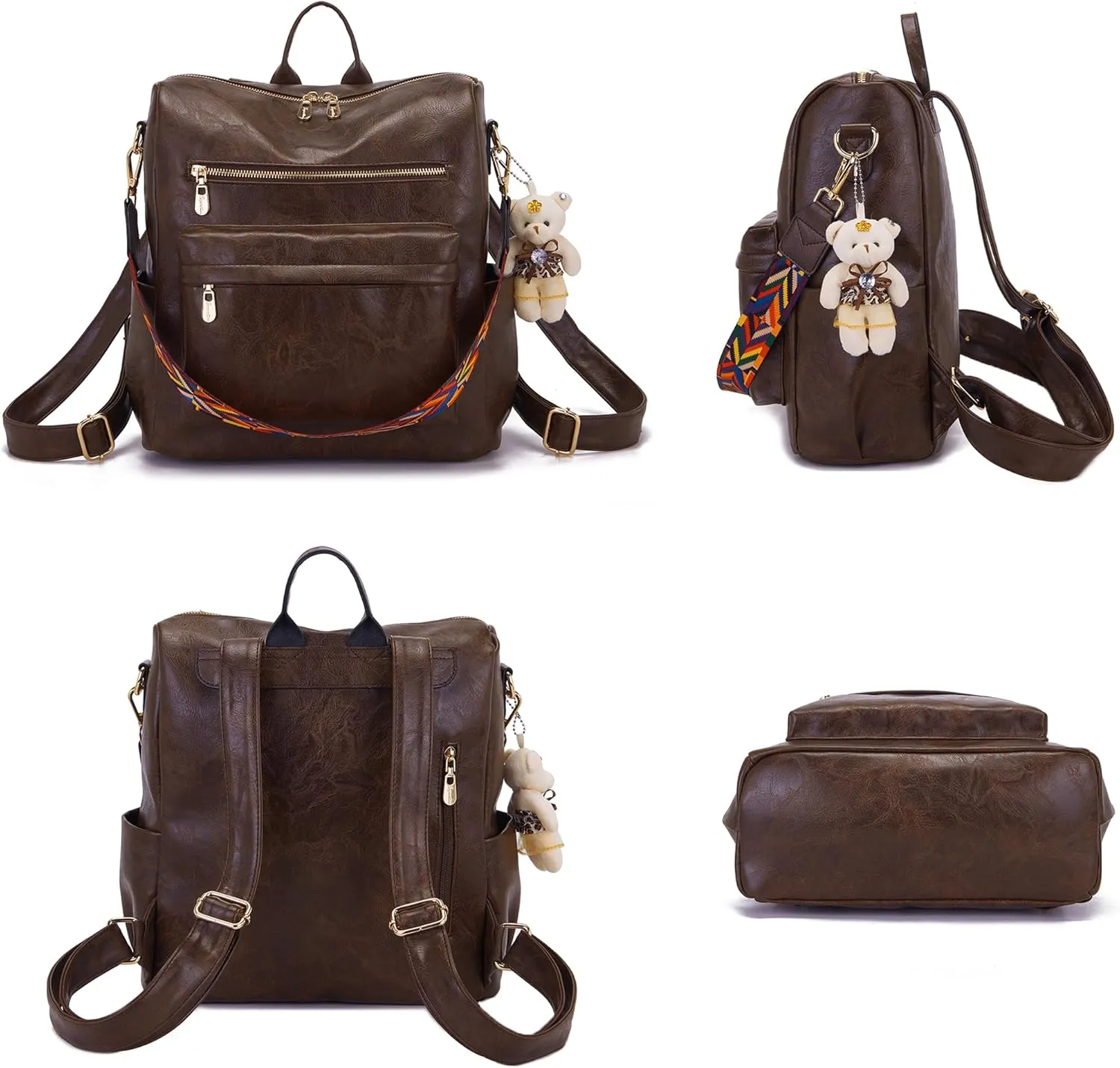 Soperwillton Women Backpack Purse Multipurpose Design Handbags Shoulder Bag PU Leather Travel bag Backpack Set 2pcs