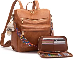 Soperwillton Women Backpack Purse Multipurpose Design Handbags Shoulder Bag PU Leather Travel bag Backpack Set 2pcs