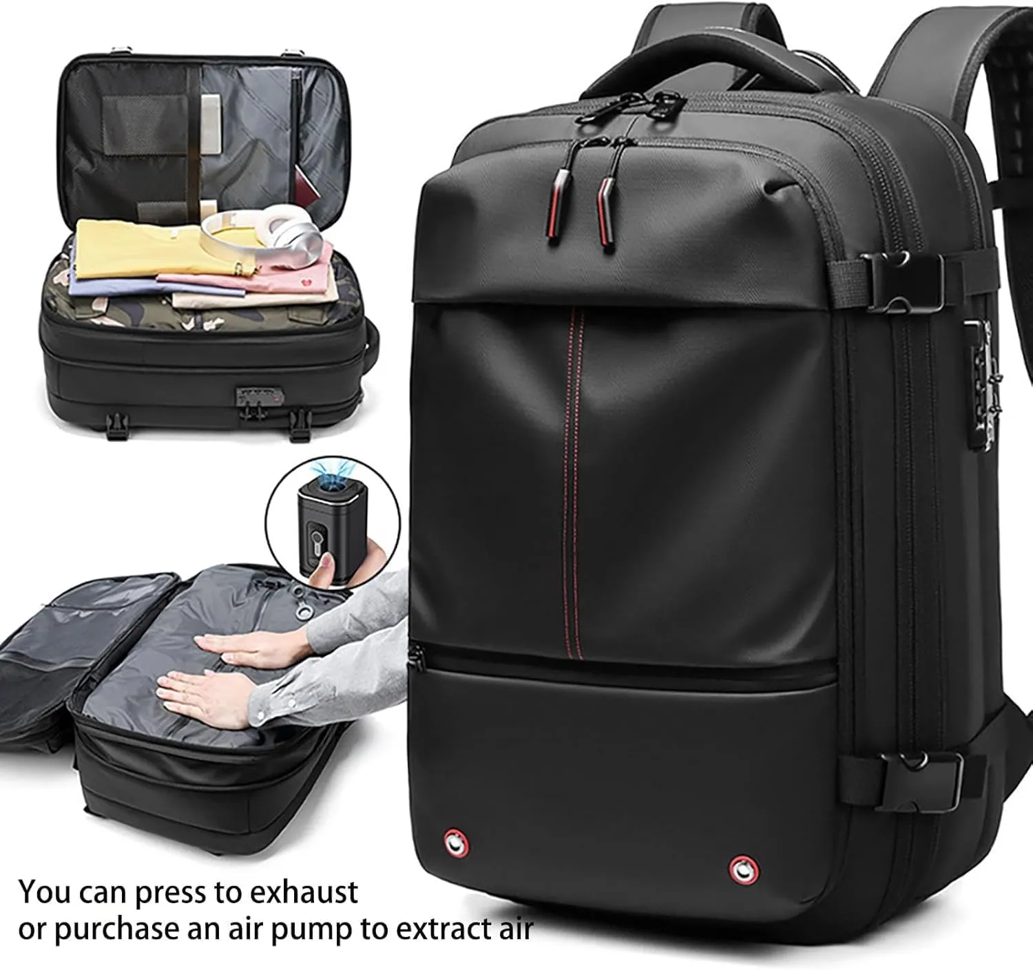 Spacevac Pro Backpack, Space Vac Bags, Spacevac Travel Vacuum Backpacks, 60l Expandable Backpack with Vacuum Compression, Water Resistant, Anti Theft (Classic-Blue)