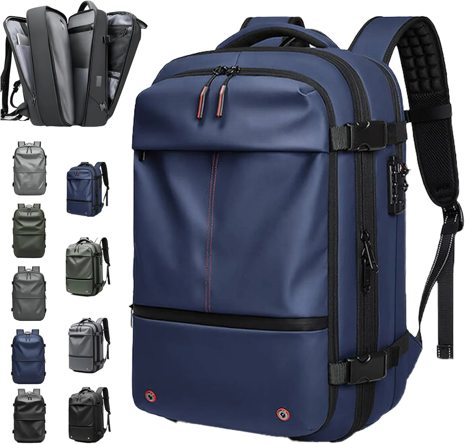 Spacevac Pro Backpack, Space Vac Bags, Spacevac Travel Vacuum Backpacks, 60l Expandable Backpack with Vacuum Compression, Water Resistant, Anti Theft (Classic-Blue)