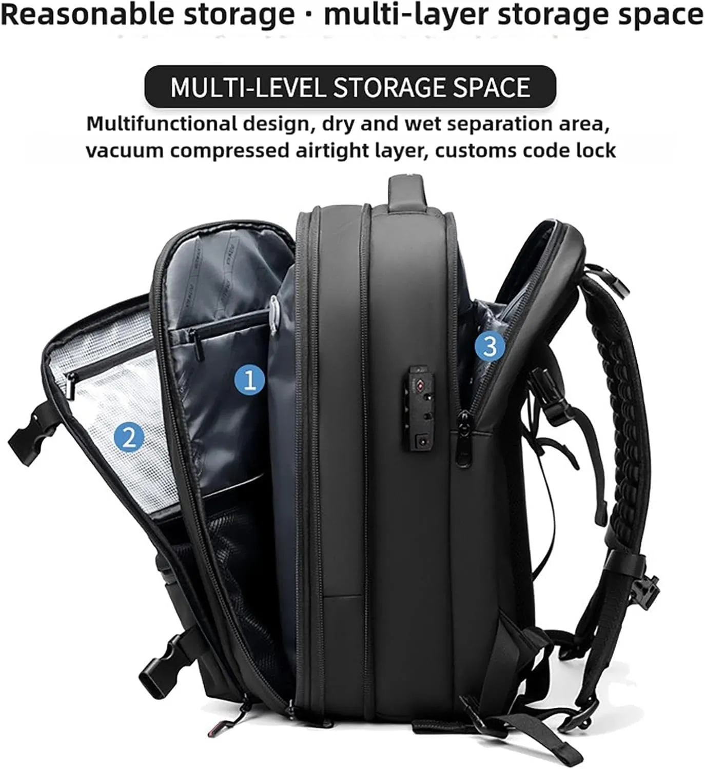 Spacevac Pro Backpack, Space Vac Bags, Spacevac Travel Vacuum Backpacks, 60l Expandable Backpack with Vacuum Compression, Water Resistant, Anti Theft (Classic-Blue)