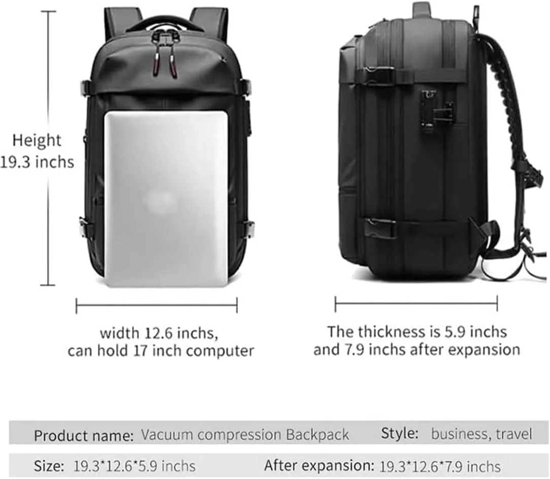 Spacevac Pro Backpack, Space Vac Bags, Spacevac Travel Vacuum Backpacks, 60l Expandable Backpack with Vacuum Compression, Water Resistant, Anti Theft (Classic-Blue)