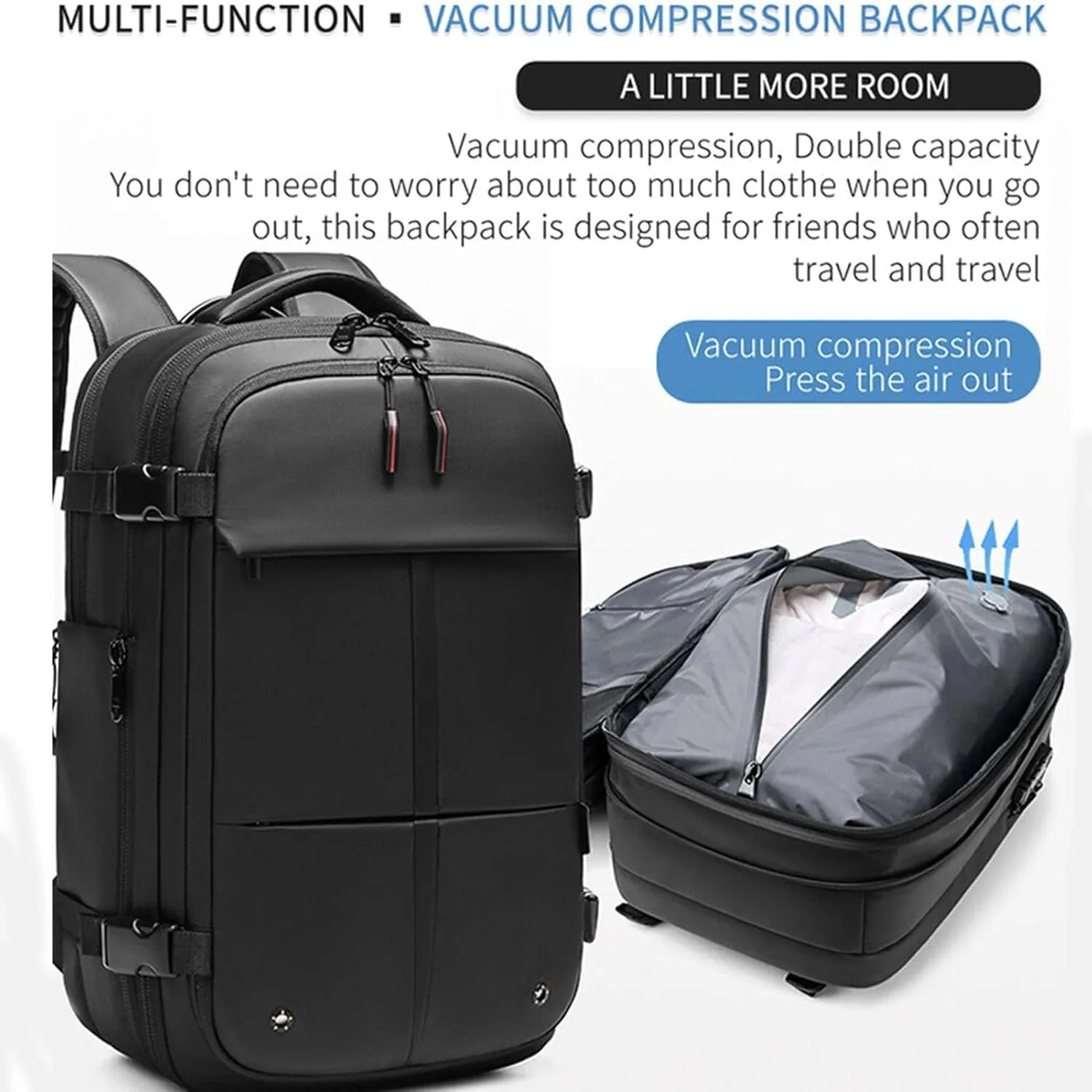 Spacevac Pro Backpack, Space Vac Bags, Spacevac Travel Vacuum Backpacks, 60l Expandable Backpack with Vacuum Compression, Water Resistant, Anti Theft (Classic-Green)