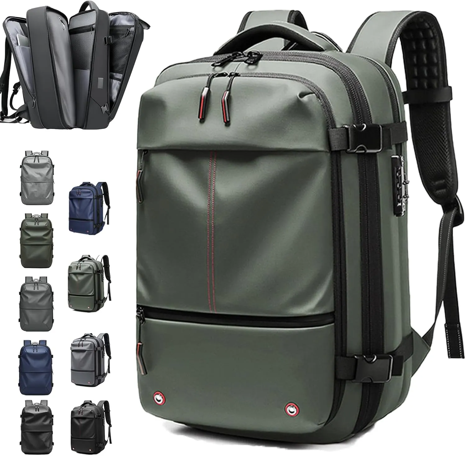 Spacevac Pro Backpack, Space Vac Bags, Spacevac Travel Vacuum Backpacks, 60l Expandable Backpack with Vacuum Compression, Water Resistant, Anti Theft (Classic-Green)