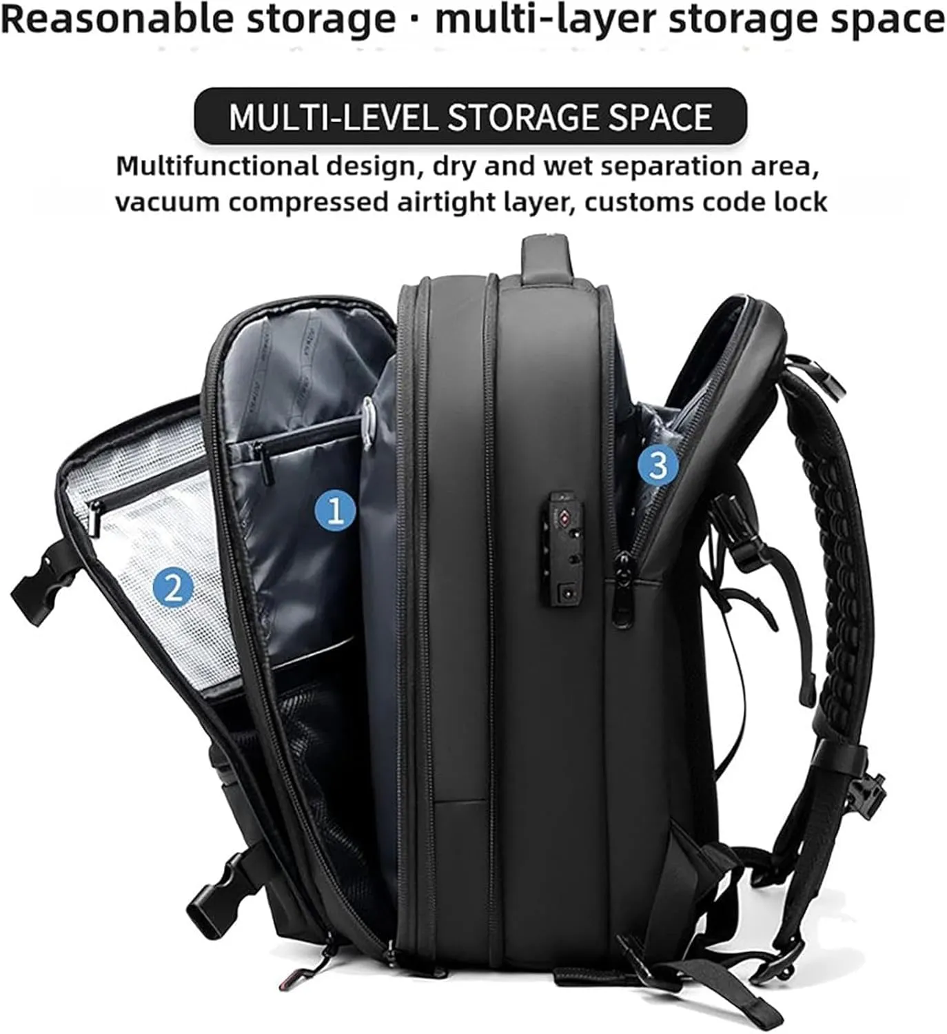 Spacevac Pro Backpack, Space Vac Pro Backpack, 60l Expandable Vacuum Compression Backpacks for Airplane Carry on Size (Blue-A)