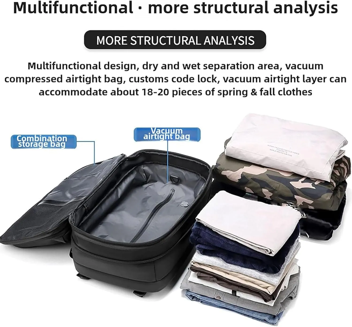 Spacevac Pro Backpack, Space Vac Pro Backpack, 60l Expandable Vacuum Compression Backpacks for Airplane Carry on Size (Blue-A)