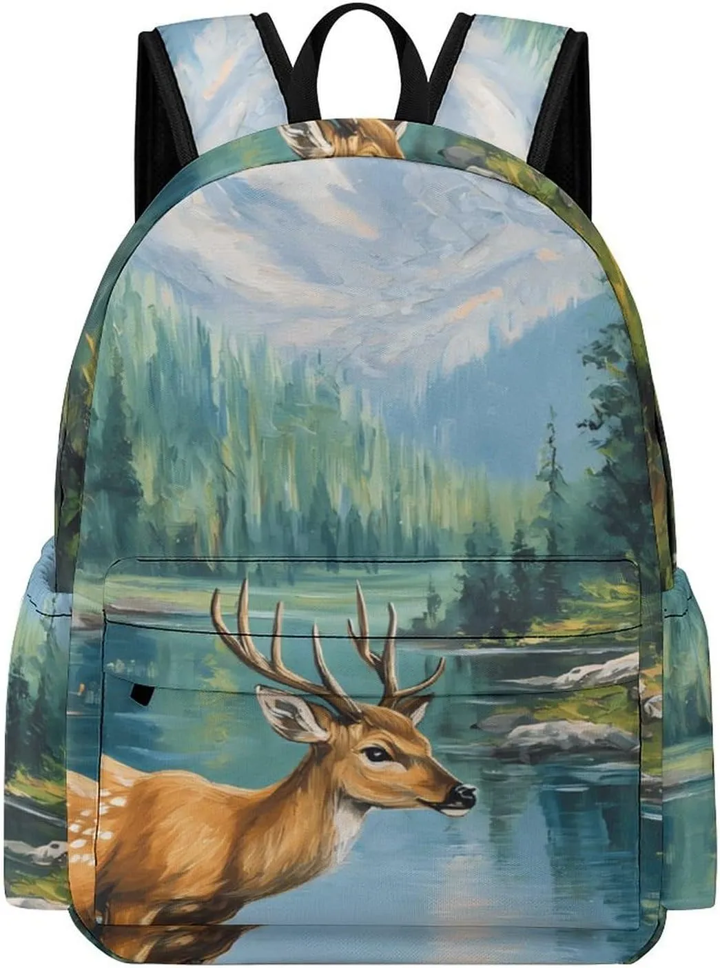 Spring Deer by Mountain Stream Backpack for Mens Womens Shoulder Backpacks Travel Bag Laptop 16.5x11.8x5.9in