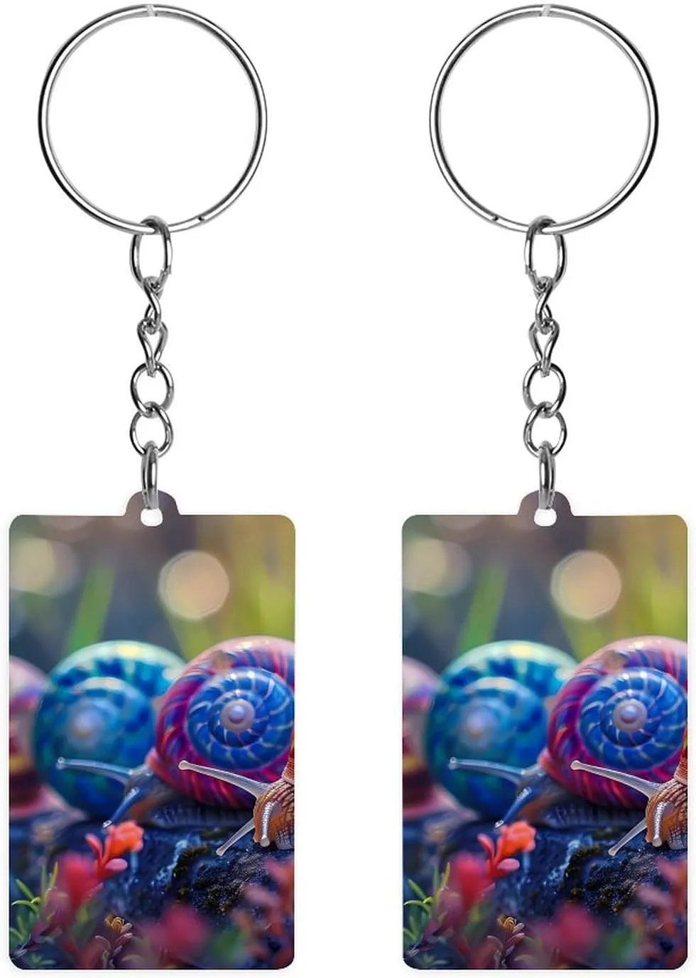 Spring Snails Funny Acrylic Keychain Small Rectangle Key Chain Purse Bag Accessories Gifts for Women Men