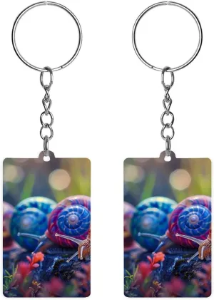 Spring Snails Funny Acrylic Keychain Small Rectangle Key Chain Purse Bag Accessories Gifts for Women Men