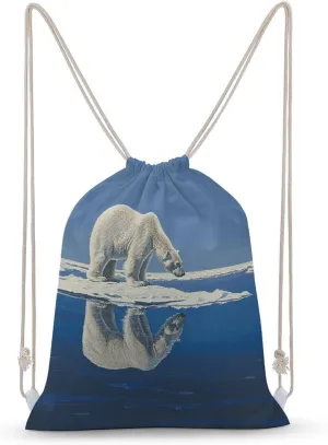 Standing on Ice Floe Drawstring Backpack for Women Men Drawstring Bag for Travel Swimming Sports Gym Bag