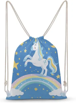 Standing on The Rainbow Drawstring Backpack for Women Men Drawstring Bag for Travel Swimming Sports Gym Bag