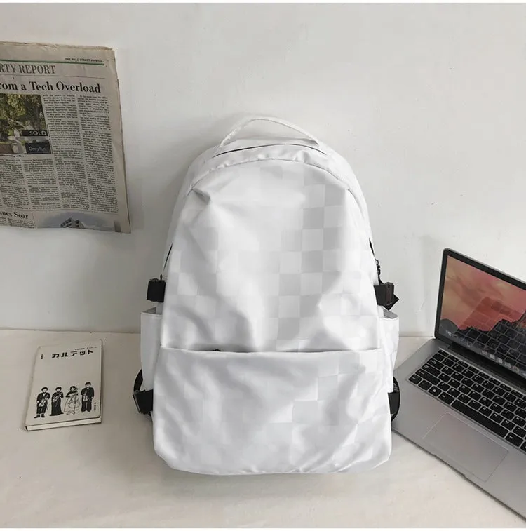 Style Fashion Chessboard Plaid Junior High Backpacks