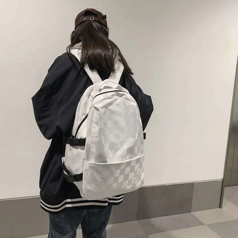 Style Fashion Chessboard Plaid Junior High Backpacks