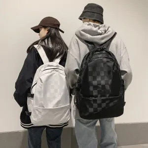 Style Fashion Chessboard Plaid Junior High Backpacks