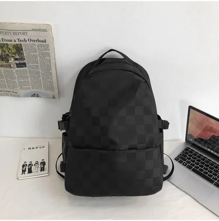 Style Fashion Chessboard Plaid Junior High Backpacks
