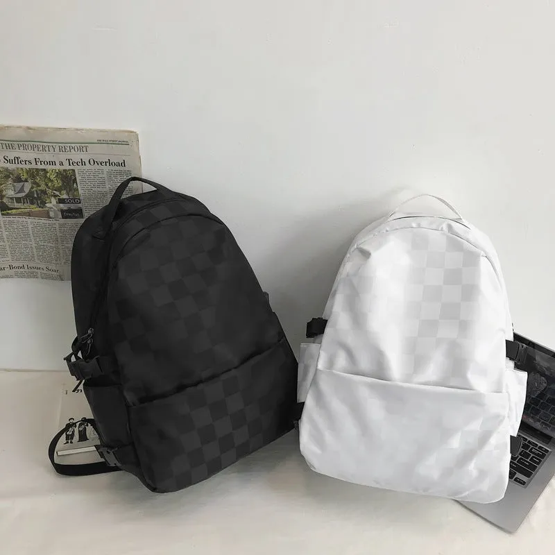 Style Fashion Chessboard Plaid Junior High Backpacks