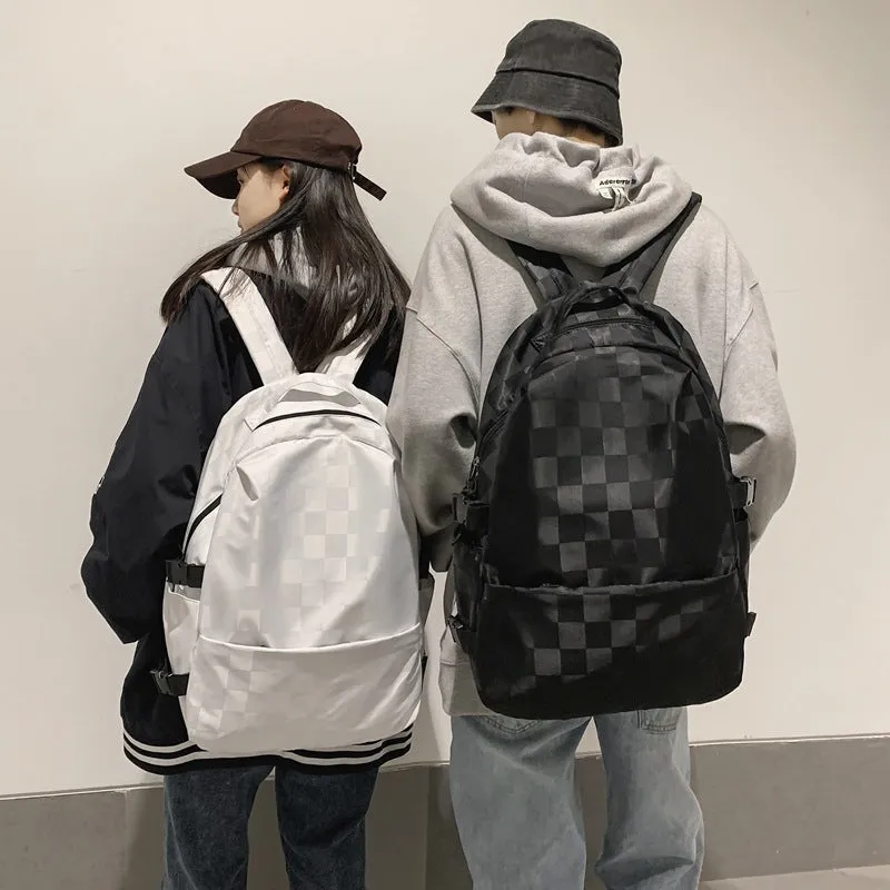Style Fashion Chessboard Plaid Junior High Backpacks