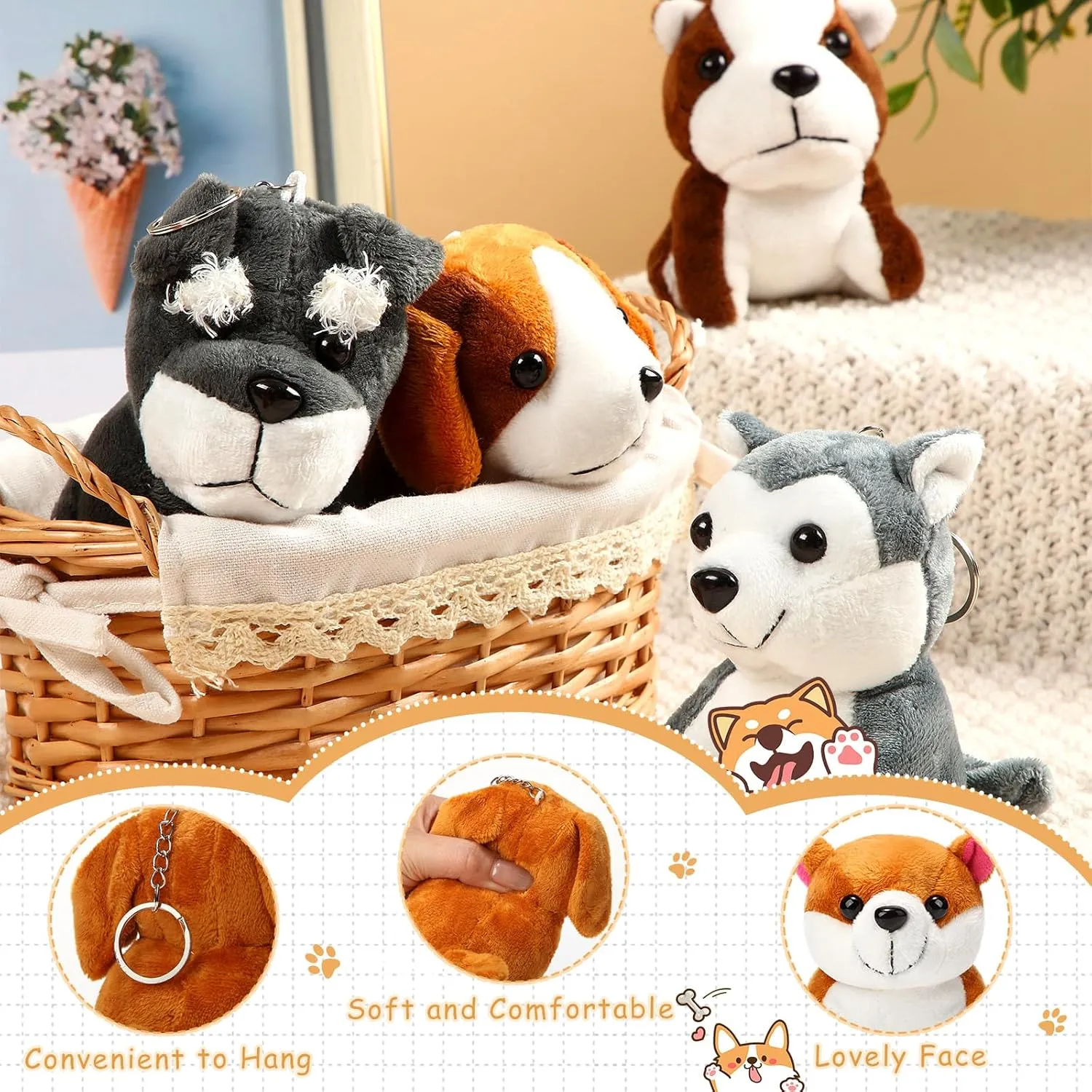 Sumind 9 Pcs 4" 5" Mini Plush Stuffed Puppy Dog Party Favor Small Dog Stuffed Animal Bulk Soft Toy Doll Cute for Kids Gift Graduation Stocking Stuffers Baby Shower Birthday(Vibrant Puppy)