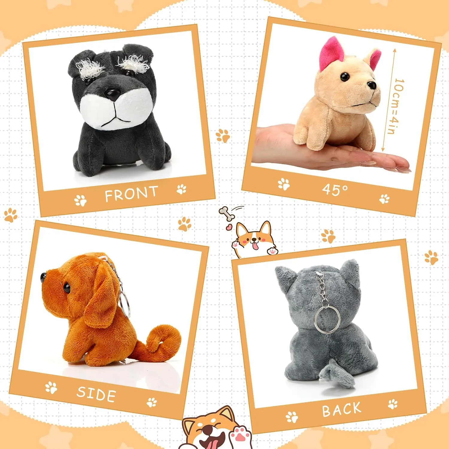 Sumind 9 Pcs 4" 5" Mini Plush Stuffed Puppy Dog Party Favor Small Dog Stuffed Animal Bulk Soft Toy Doll Cute for Kids Gift Graduation Stocking Stuffers Baby Shower Birthday(Vibrant Puppy)