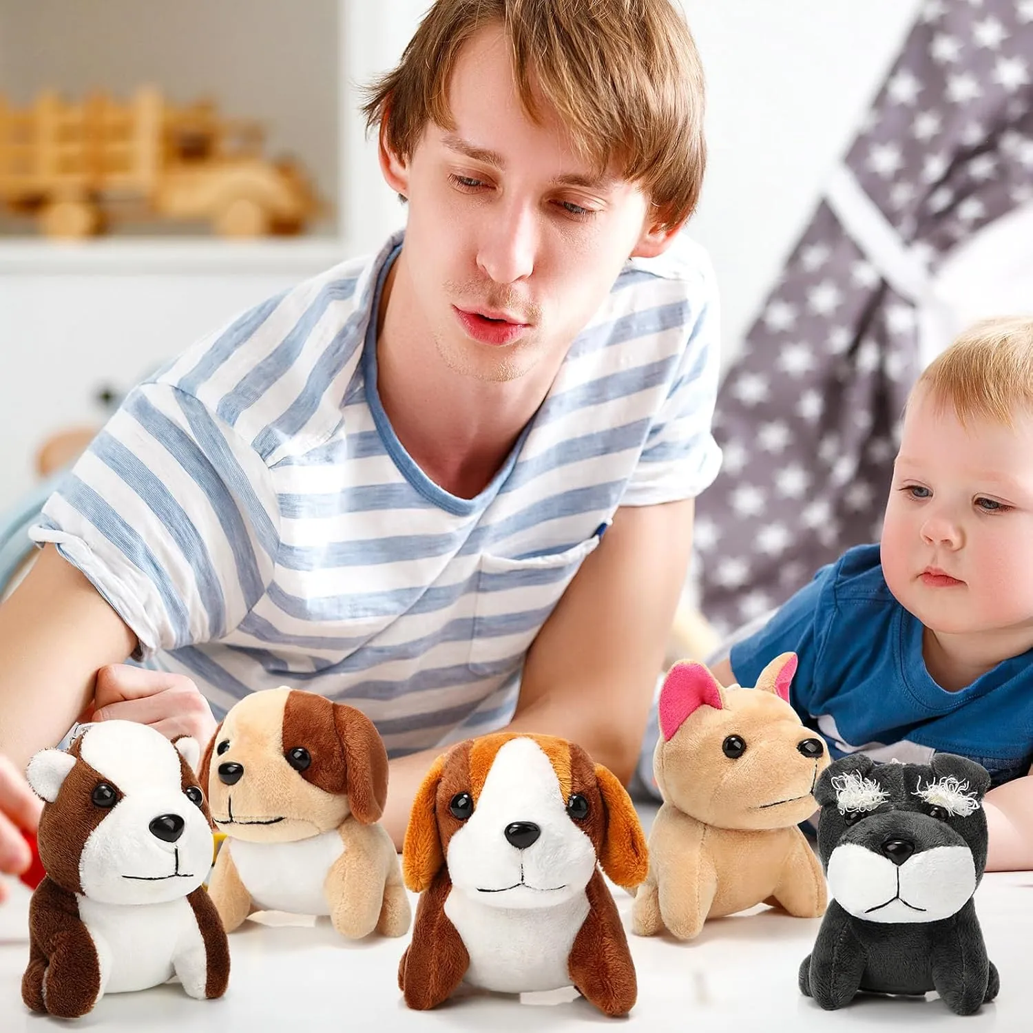 Sumind 9 Pcs 4" 5" Mini Plush Stuffed Puppy Dog Party Favor Small Dog Stuffed Animal Bulk Soft Toy Doll Cute for Kids Gift Graduation Stocking Stuffers Baby Shower Birthday(Vibrant Puppy)