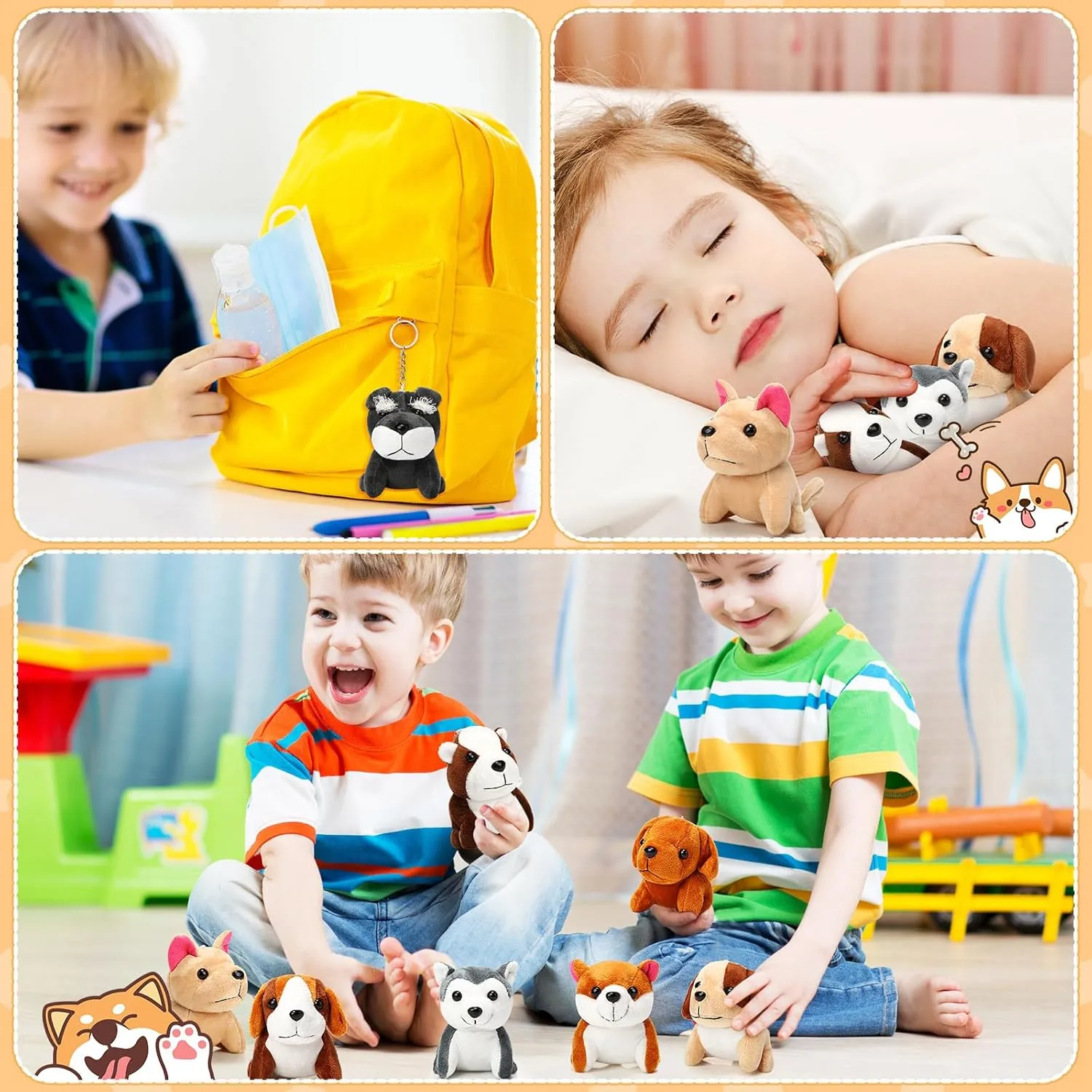 Sumind 9 Pcs 4" 5" Mini Plush Stuffed Puppy Dog Party Favor Small Dog Stuffed Animal Bulk Soft Toy Doll Cute for Kids Gift Graduation Stocking Stuffers Baby Shower Birthday(Vibrant Puppy)