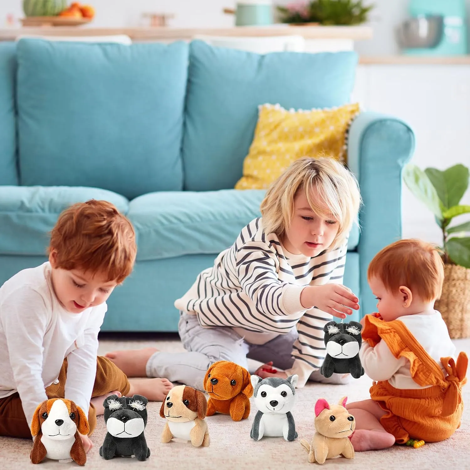 Sumind 9 Pcs 4" 5" Mini Plush Stuffed Puppy Dog Party Favor Small Dog Stuffed Animal Bulk Soft Toy Doll Cute for Kids Gift Graduation Stocking Stuffers Baby Shower Birthday(Vibrant Puppy)